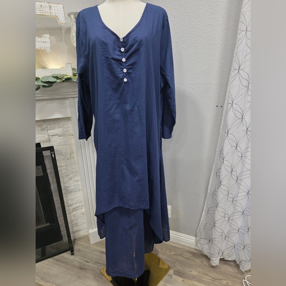 Navy Blue Long Sleeve Dress with White Buttons